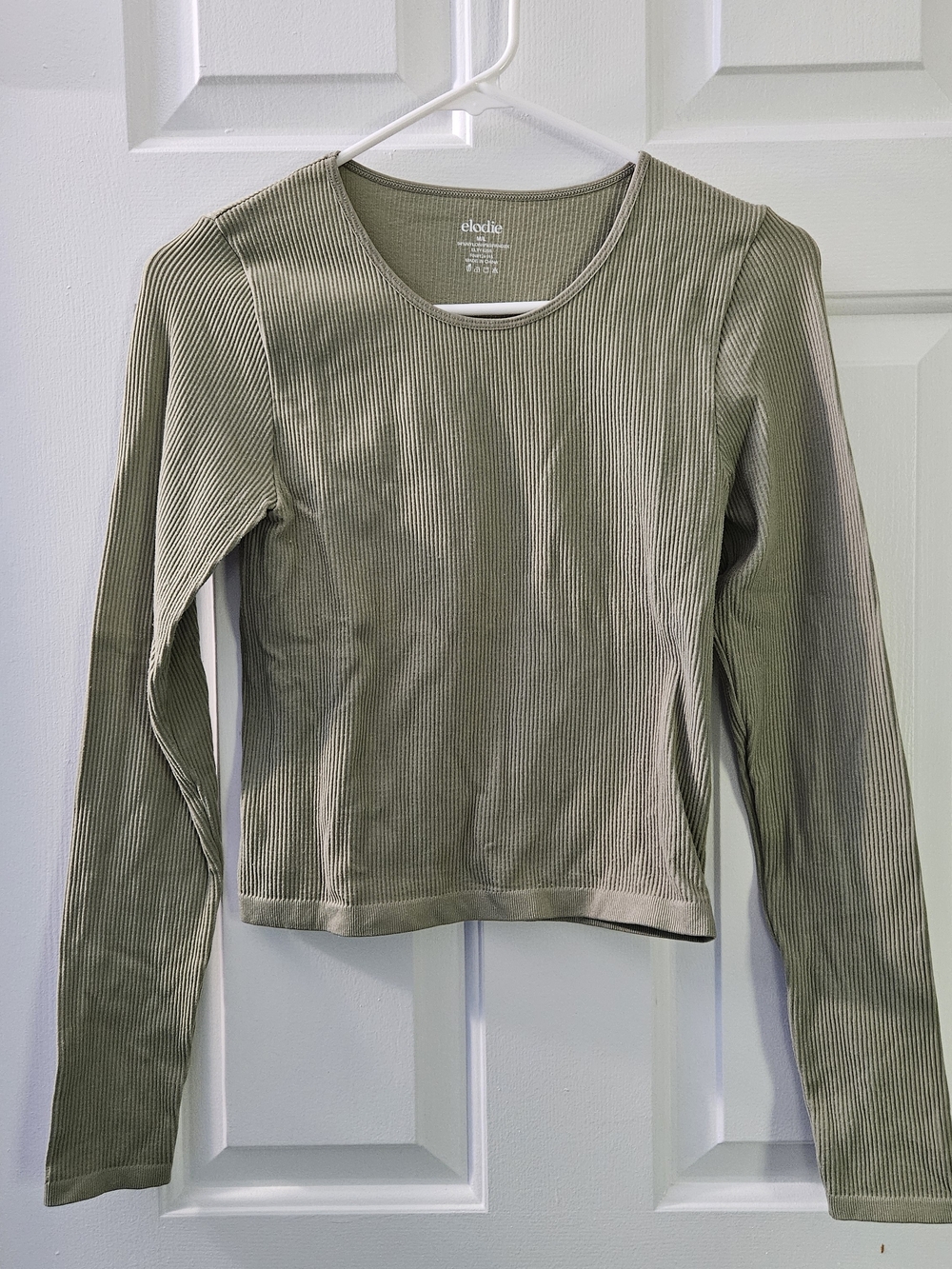 Elodie Olive Ribbed Long Sleeve Crewneck Top